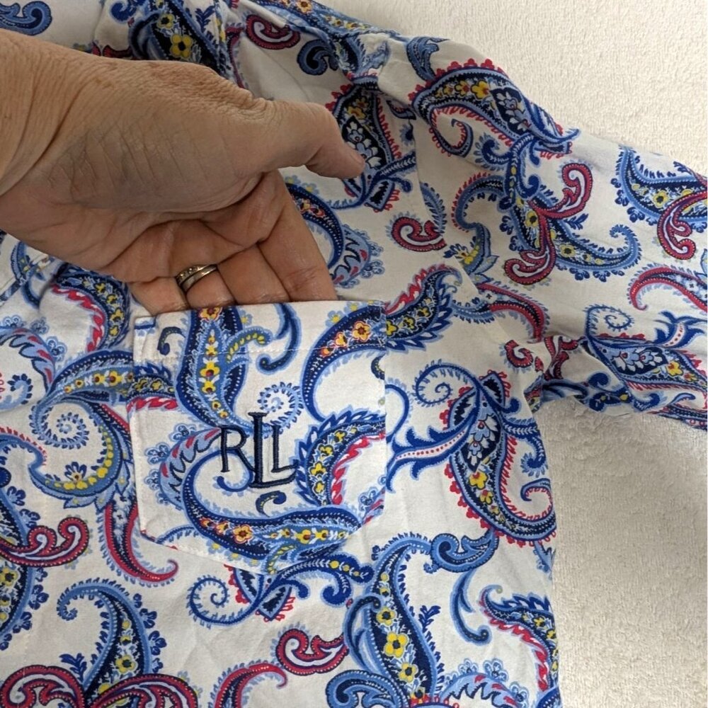 Lauren Ralph Lauren Womens Paisley Pajama Set M Blue & White Cotton Lounge Wear - Picture 4 of 10